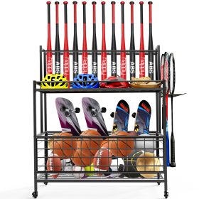 Sports equipment storage box, garage ball storage, baseball bat holder can accommodate 24 bats, black