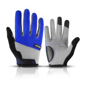 Bicycle Full Finger Cycling Bike Gloves Absorbing Sweat for Men and Women Bicycle Riding Outdoor Sports Protector (Color: Blue 1, size: XL)