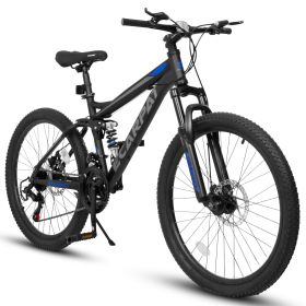 Ecarpat Mountain Bike 27 Inch Wheels, 21-Speed Full Suspension Mens Womens Trail Commuter City Mountain Bike (Color: as Pic)